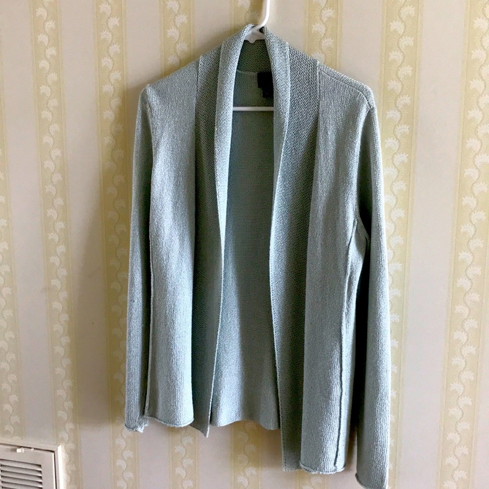 Eileen Fisher long cardigan/silk, robins egg blue